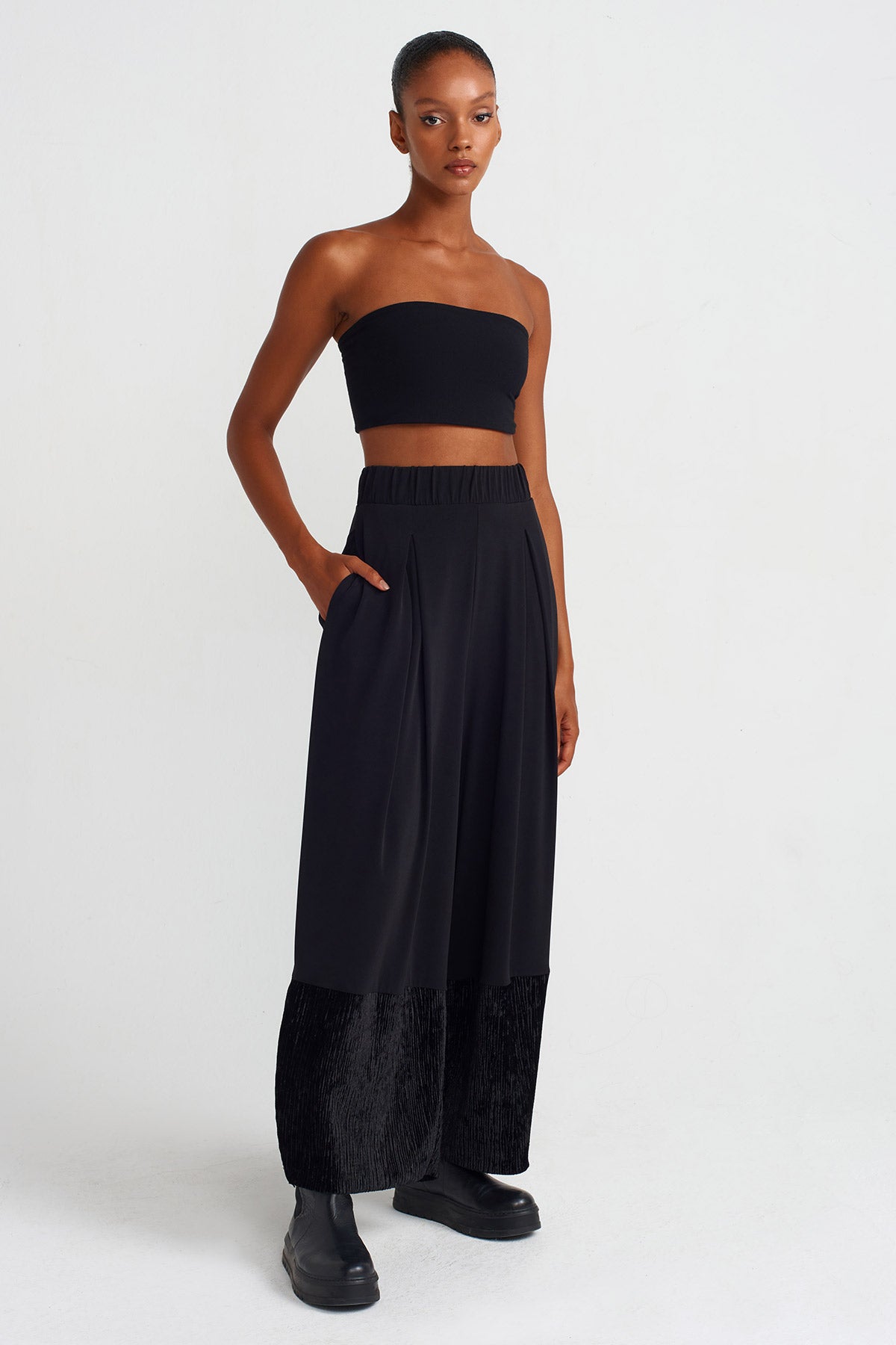 Nu Zip Detail Velvet-Jersey Pants Black – Wardrobe Fashion QA