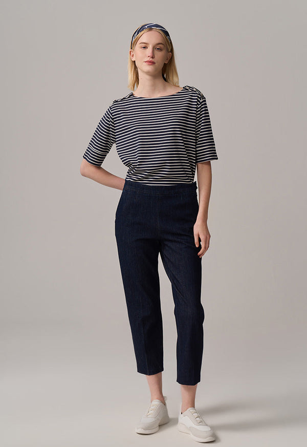 Choice Solid Straight Legs Denim Trousers Navy