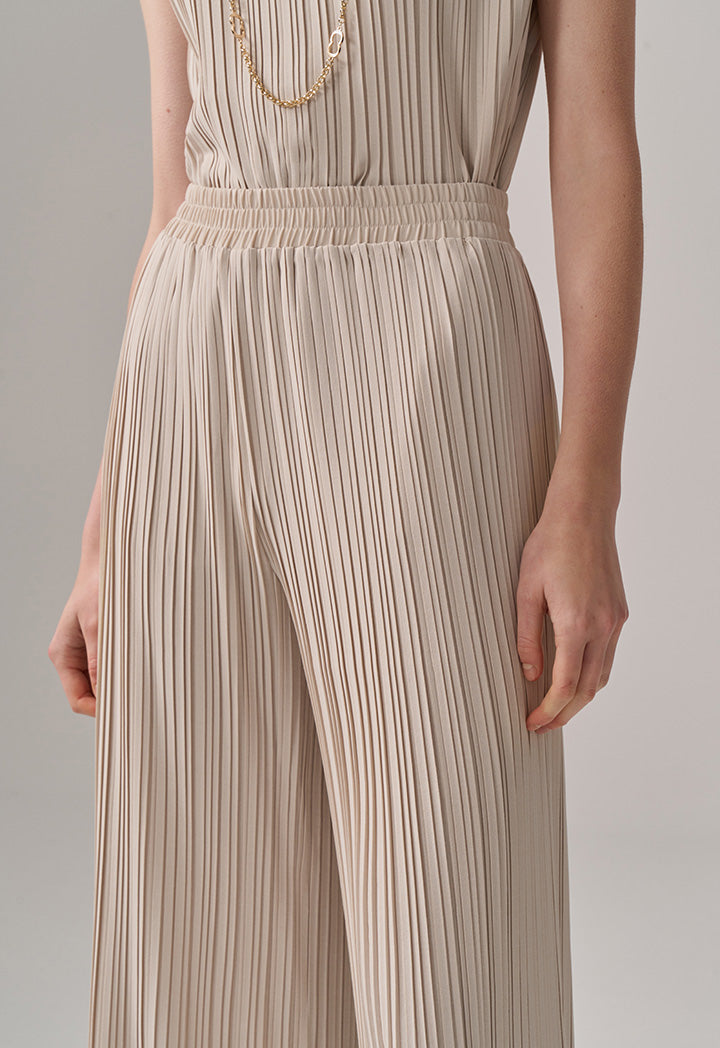 Choice High-Waist Wide Legs Pleated Trousers Beige