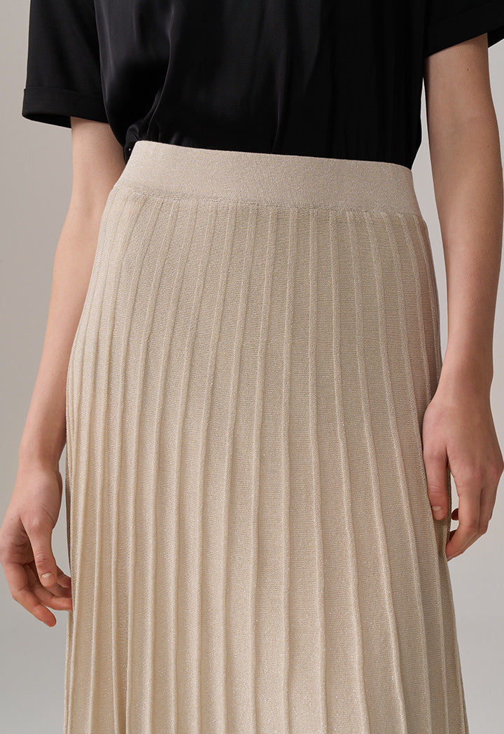 Choice Pleated Lurex Maxi Skirt Beige