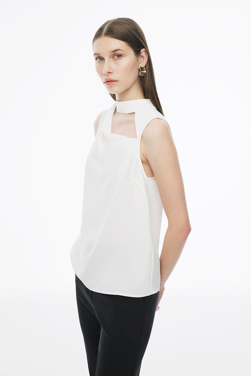 Perspective Stand-Up Collar Regular Length Blouse Ecru