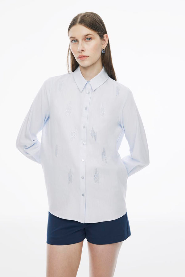 Perspective Cotton Long Sleeve Shirt Blue