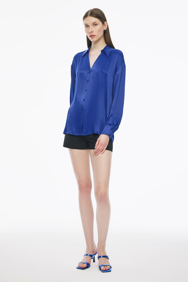 Perspective V-Neck Long Sleeve Shirt Blue