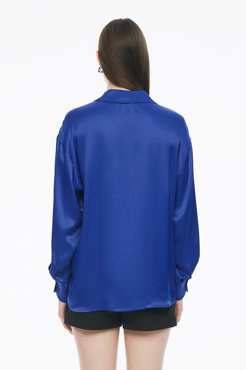 Perspective V-Neck Long Sleeve Shirt Blue