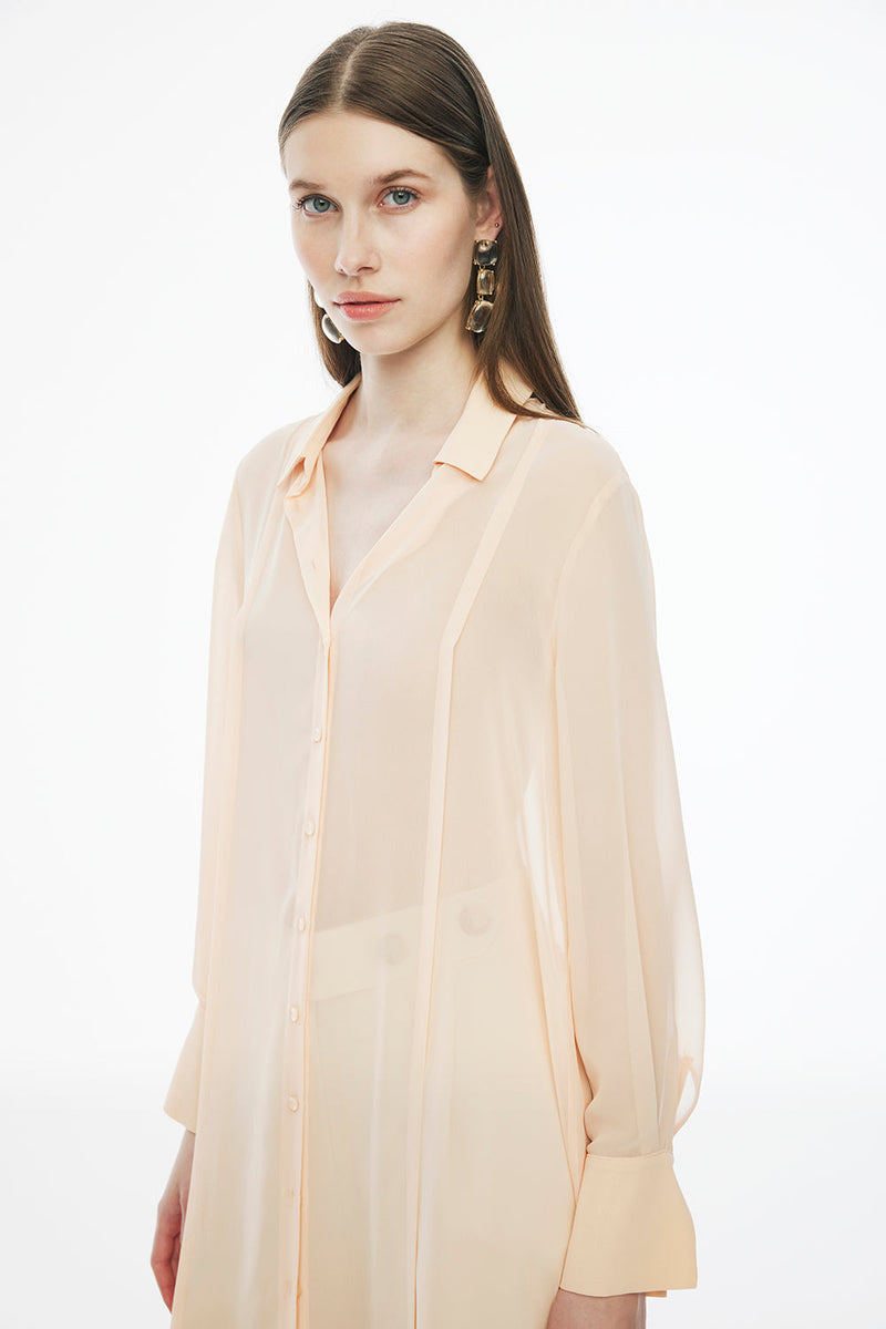 Perspective Shirt Collar Long Tunic Salmon