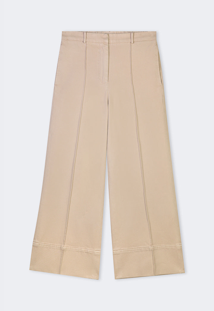 Choice Wide Leg Pintuck Denim Trousers Beige