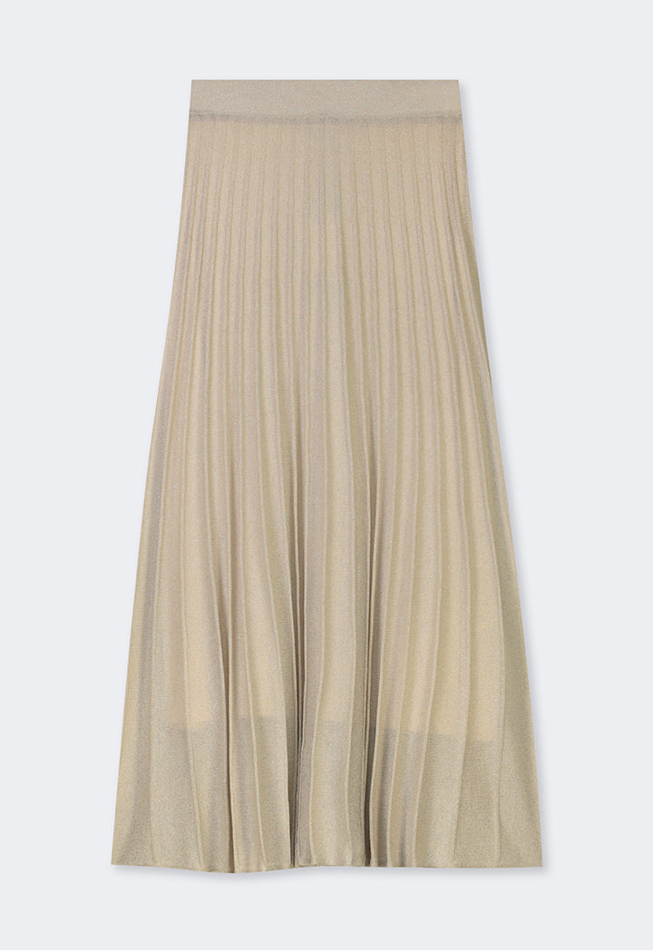 Choice Pleated Lurex Maxi Skirt Beige