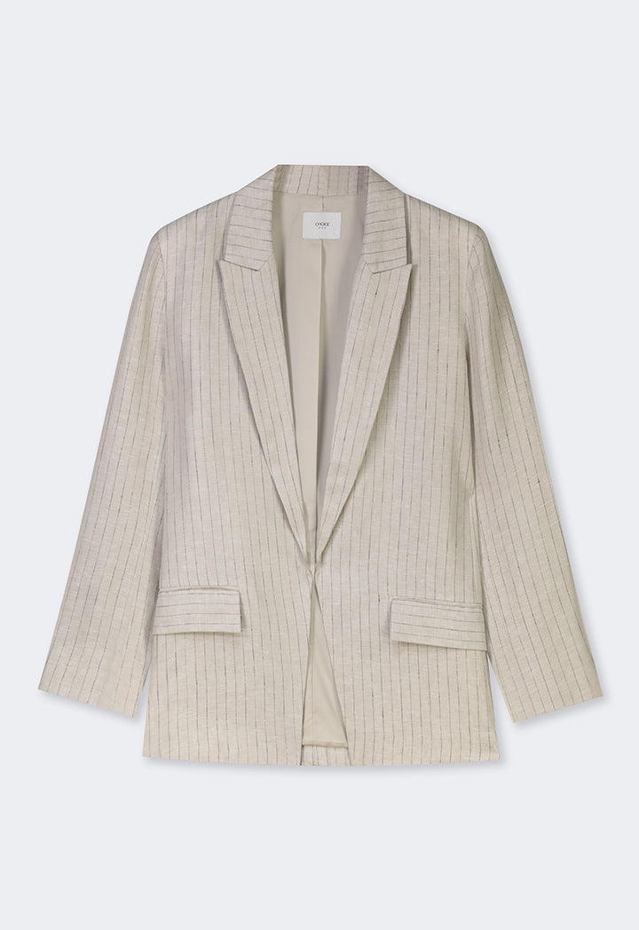 Choice Striped Long Sleeve Linen Blazer Beige