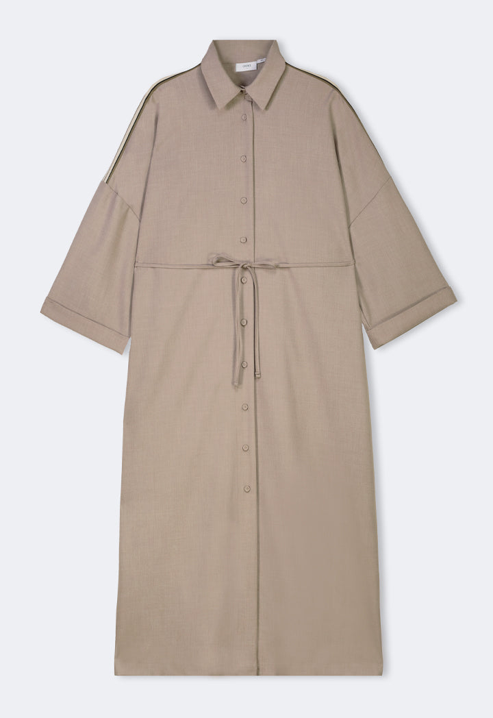 Choice Drop Shoulder Basic Shirt Dress Beige