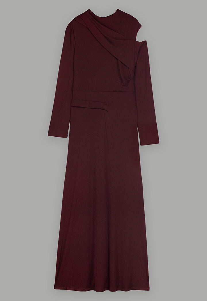 Choice One Shoulder Knitted Maxi Dress  Burgundy