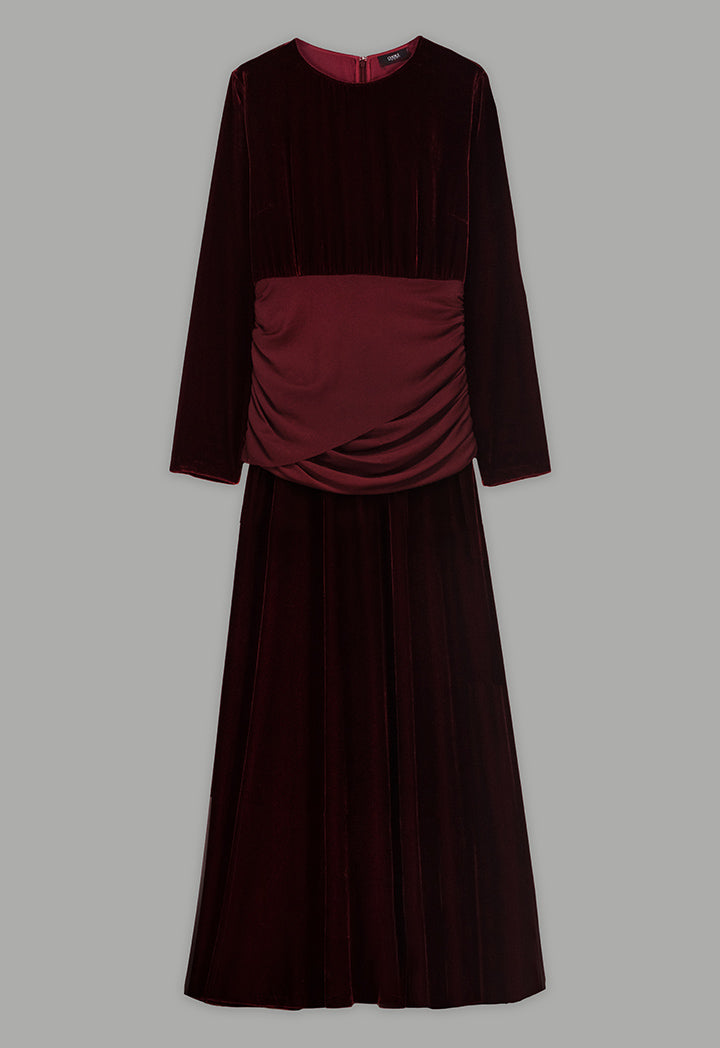 Choice Long Sleeve Velvet Dress Burgundy