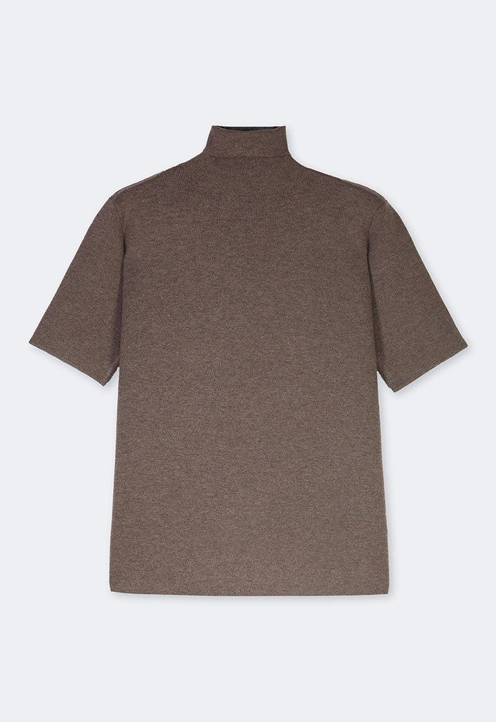 Choice Solid Knitted Short Sleeve Blouse Brown