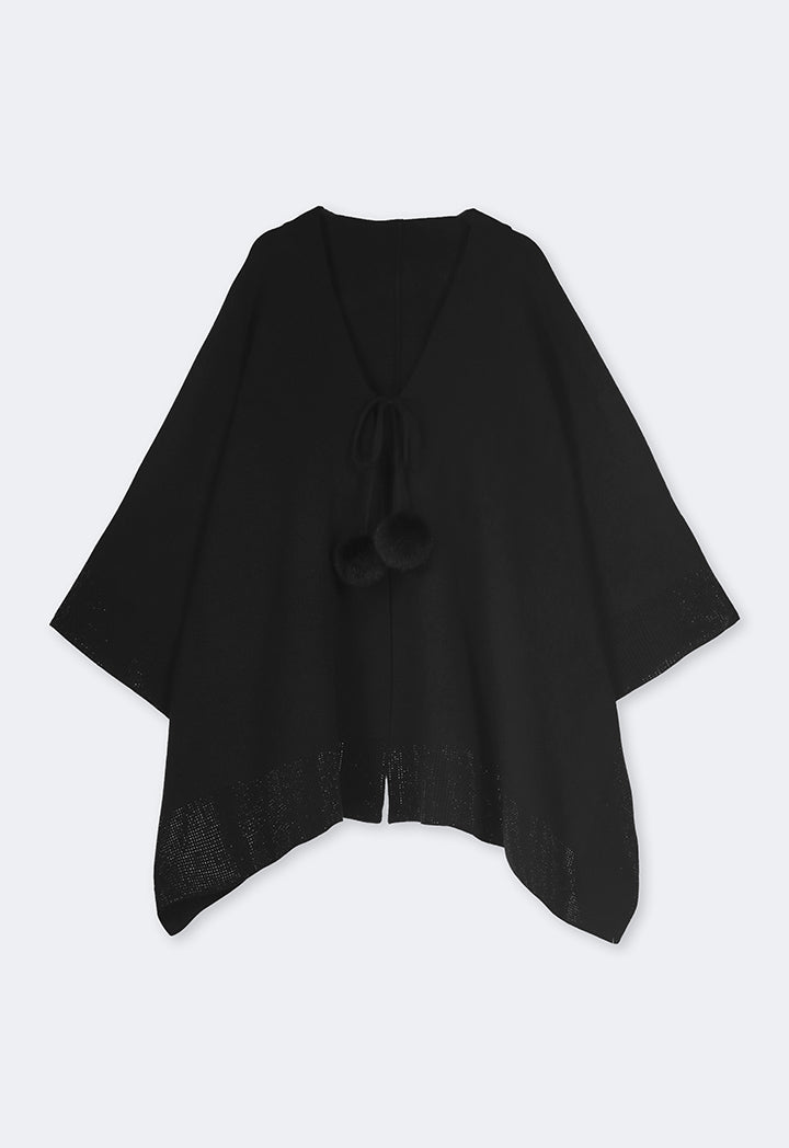 Choice Tie Neck Knitted Poncho Black