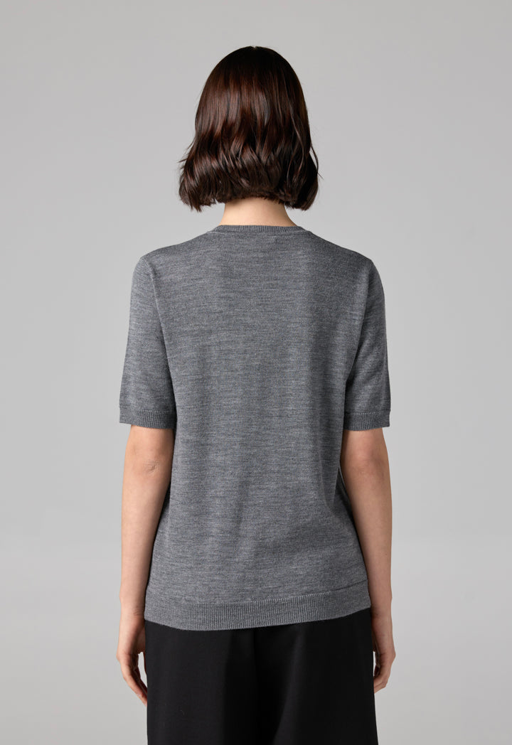 Choice Solid Knitted Short Sleeve Top Grey