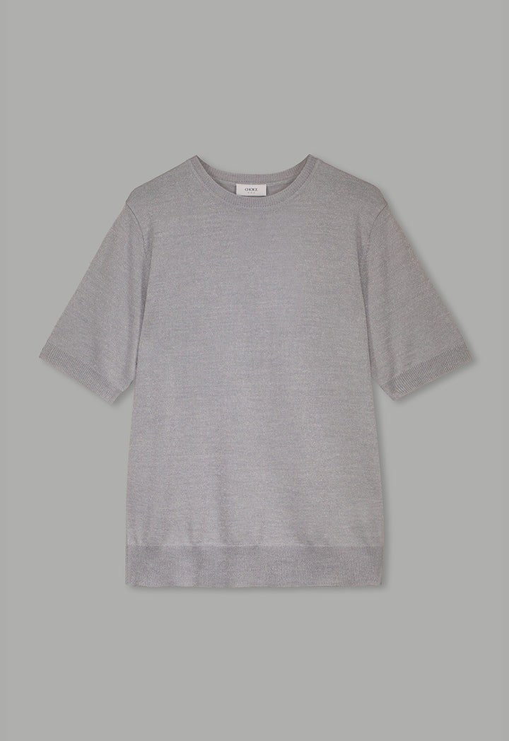 Choice Short Sleeves Knitted Lurex Top Grey