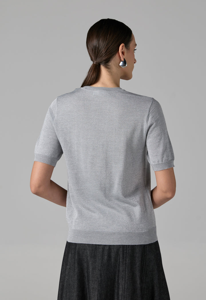 Choice Short Sleeves Knitted Lurex Top Grey