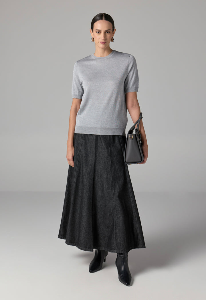 Choice Short Sleeves Knitted Lurex Top Grey