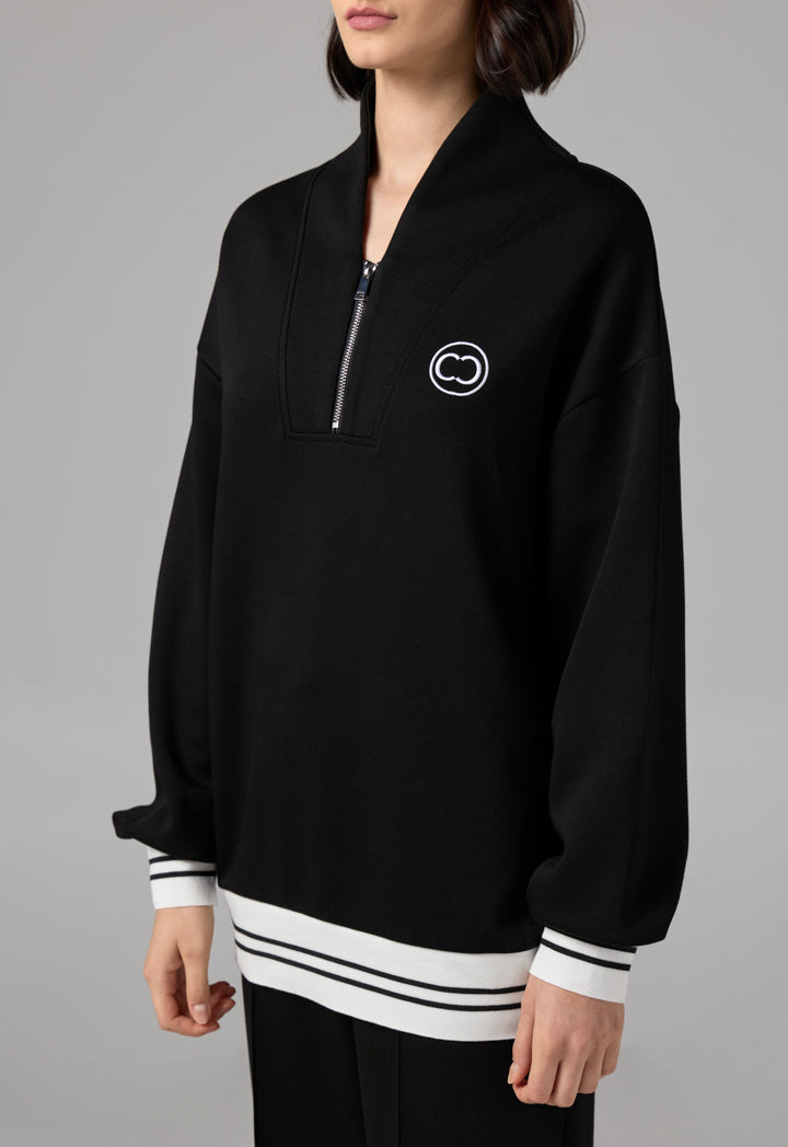 Choice Long Sleeve Contrast Blouse Black