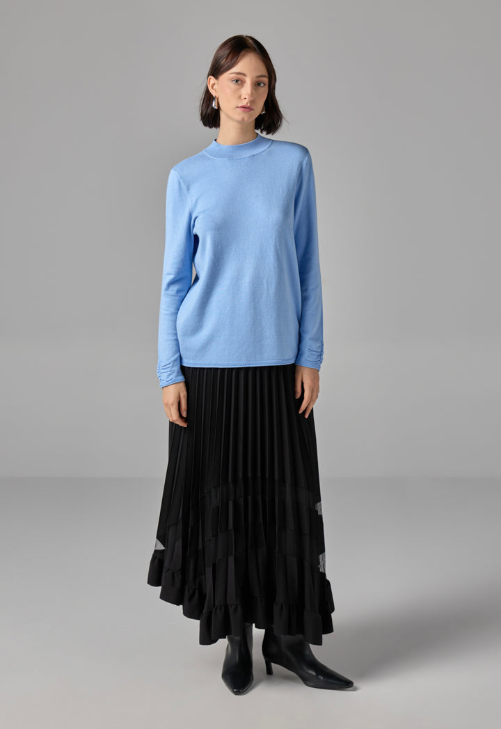 Choice Basic Long Sleeve Knitted Sweater Blue