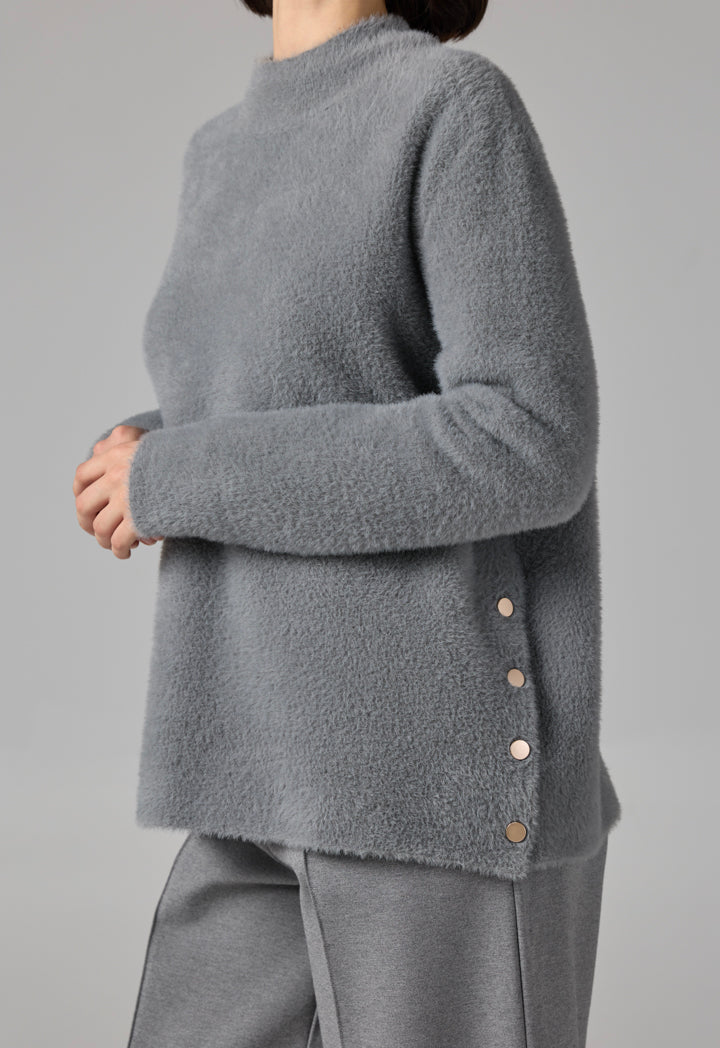 Choice Long Sleeve Knitted Basic Blouse Grey