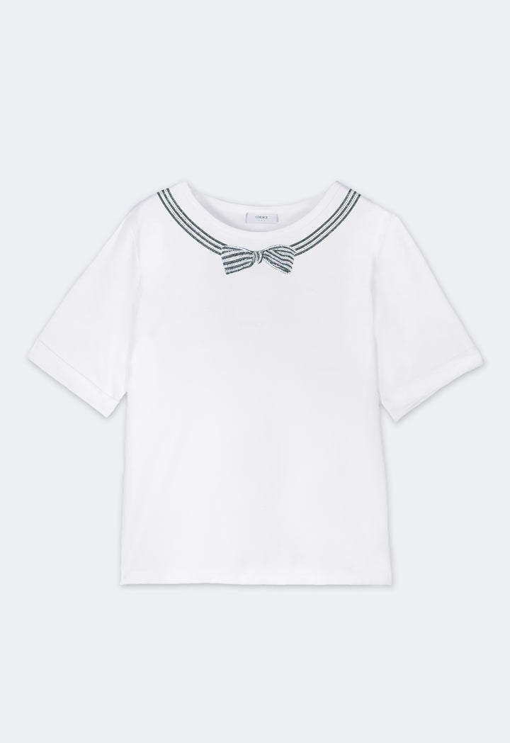 Choice Solid Crystal Embellished T-Shirt Off White