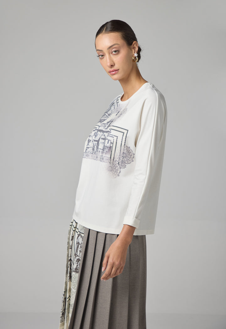 Choice Printed Kimono Long Sleeve T-Shirt Off White