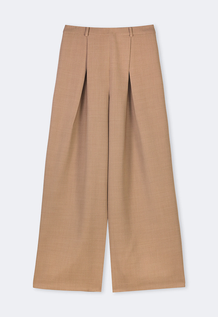 Choice Solid Wide Legs Pleated Culottes Camel