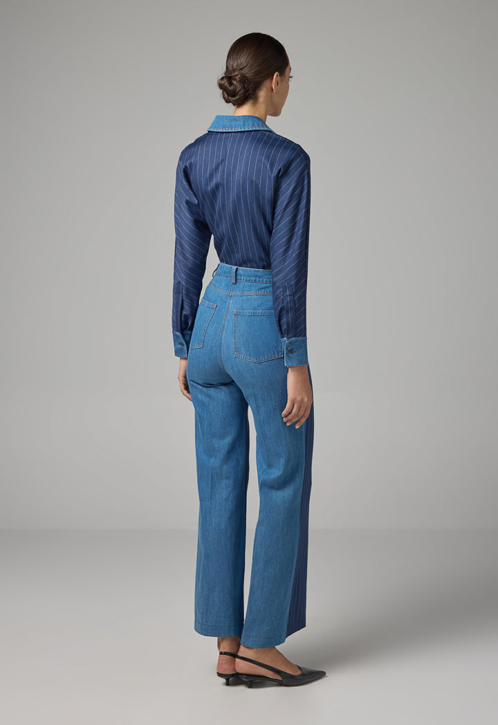 Choice Stripped Trousers With Denim Yoke Blue