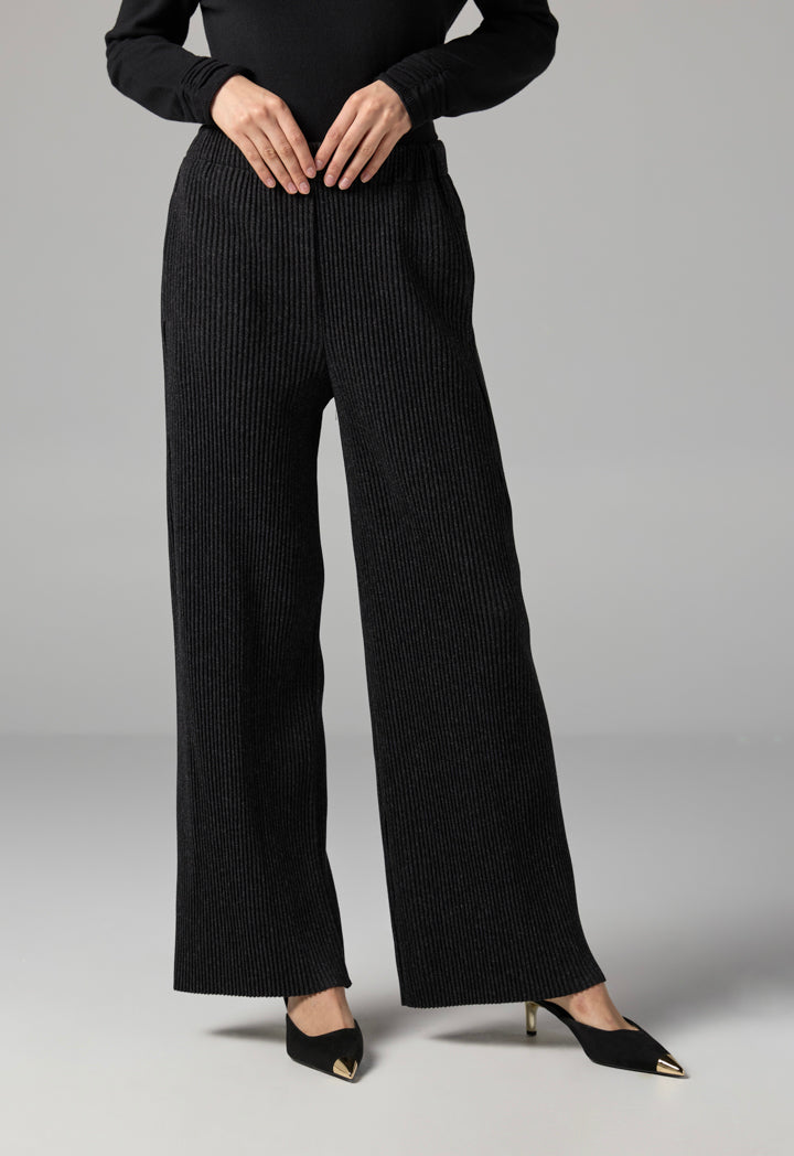Choice Knitted Ribbed High Waist Trousers Black