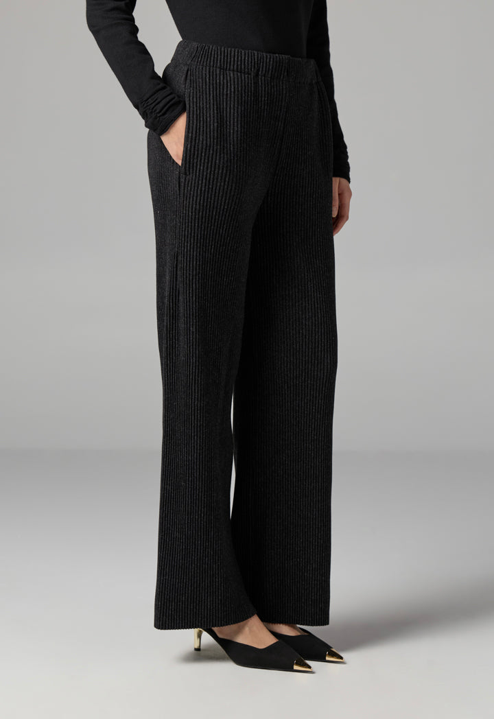 Choice Knitted Ribbed High Waist Trousers Black