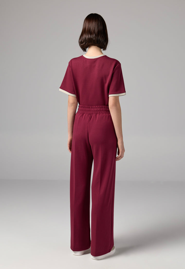 Choice Wide Leg Pin Tuck Basic Trouser Burgundy