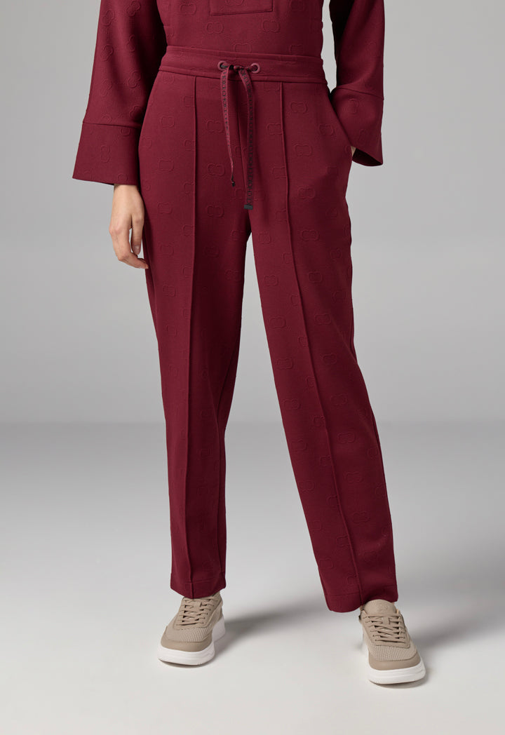 Choice Solid Monogram Drawstring Trousers Burgundy