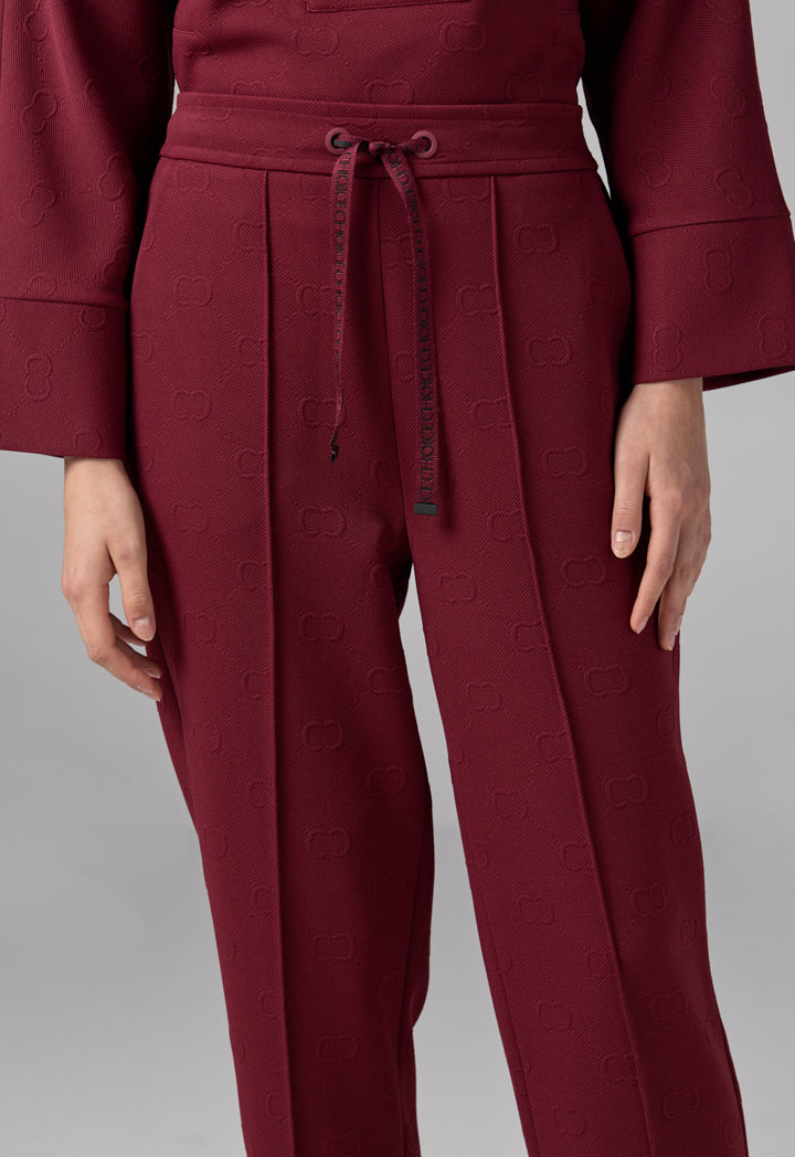 Choice Solid Monogram Drawstring Trousers Burgundy