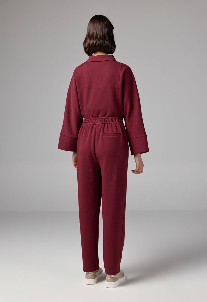 Choice Solid Monogram Drawstring Trousers Burgundy