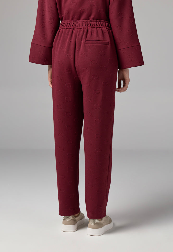 Choice Solid Monogram Drawstring Trousers Burgundy