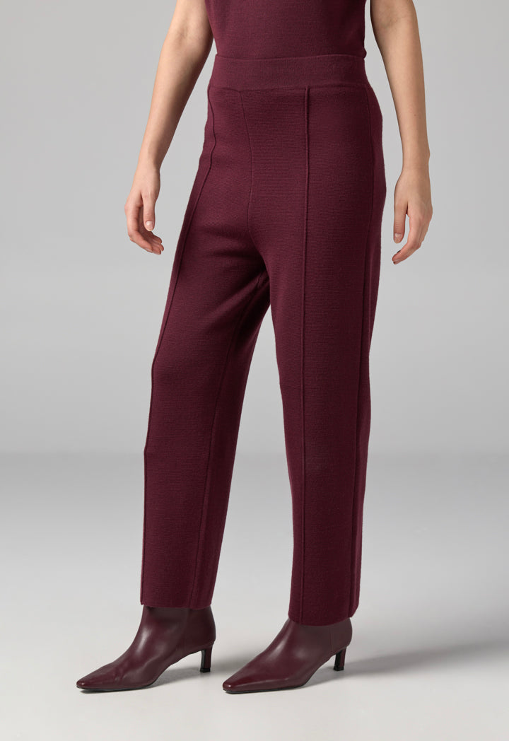 Choice Knitted Straight Fit Solid Pants Burgundy