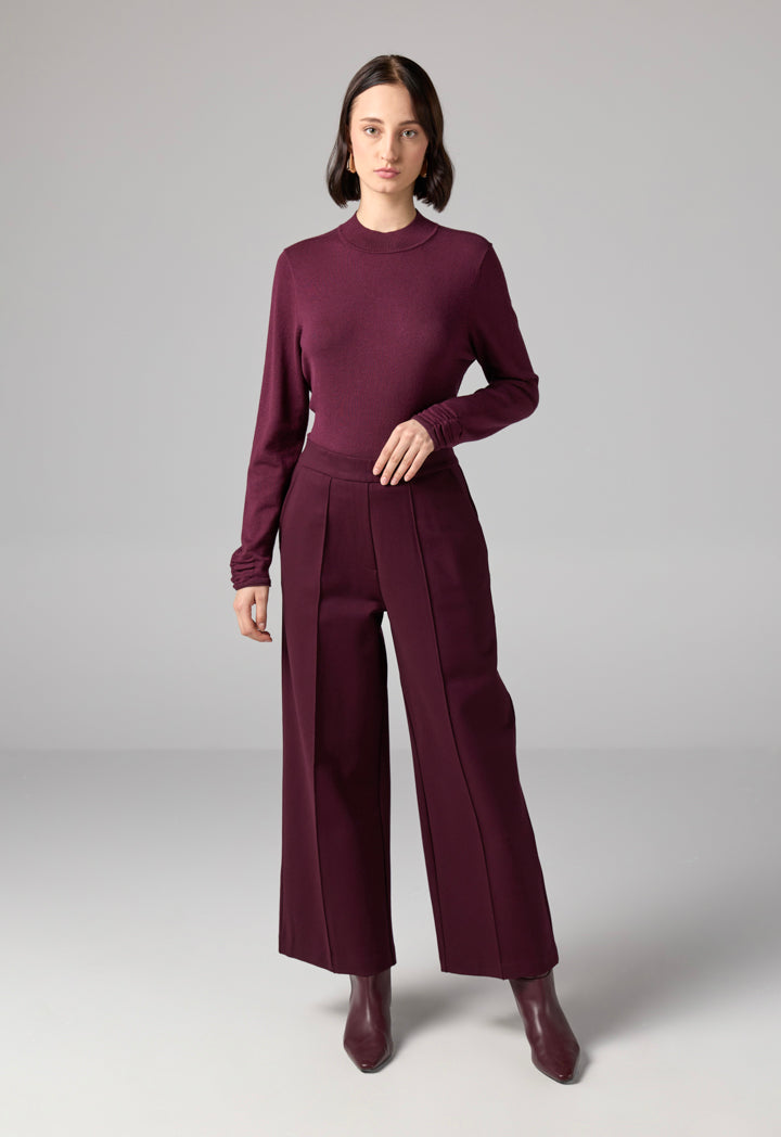Choice Solid High Waist Trousers Burgundy