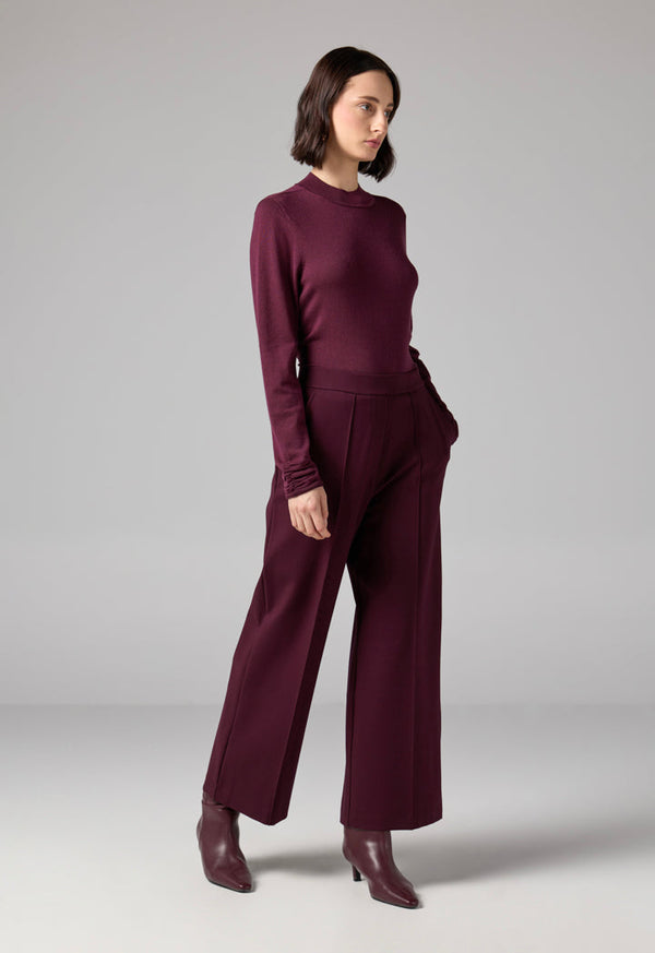 Choice Solid High Waist Trousers Burgundy