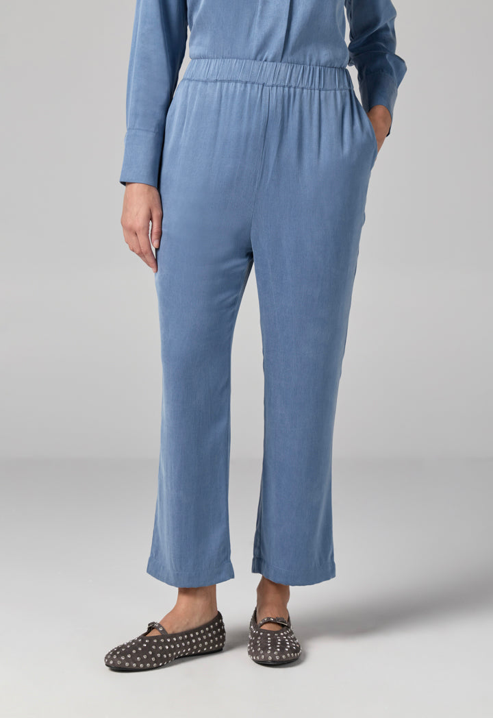 Choice Solid Elastic Waist Trousers Blue