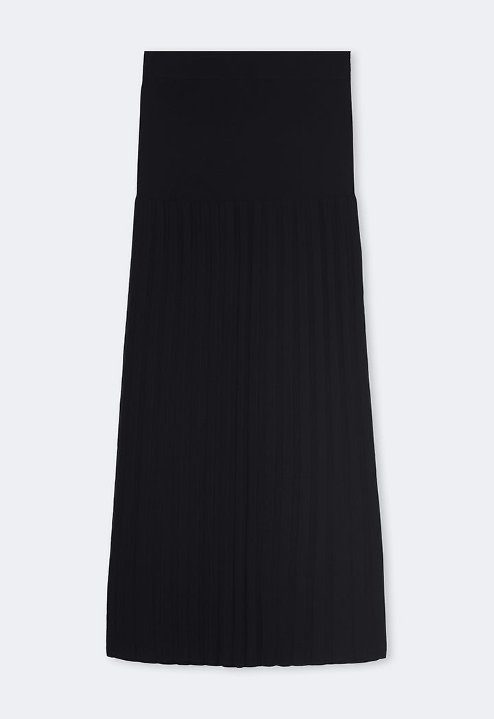 Choice Solid Knitted Pleated Maxi Skirt Black