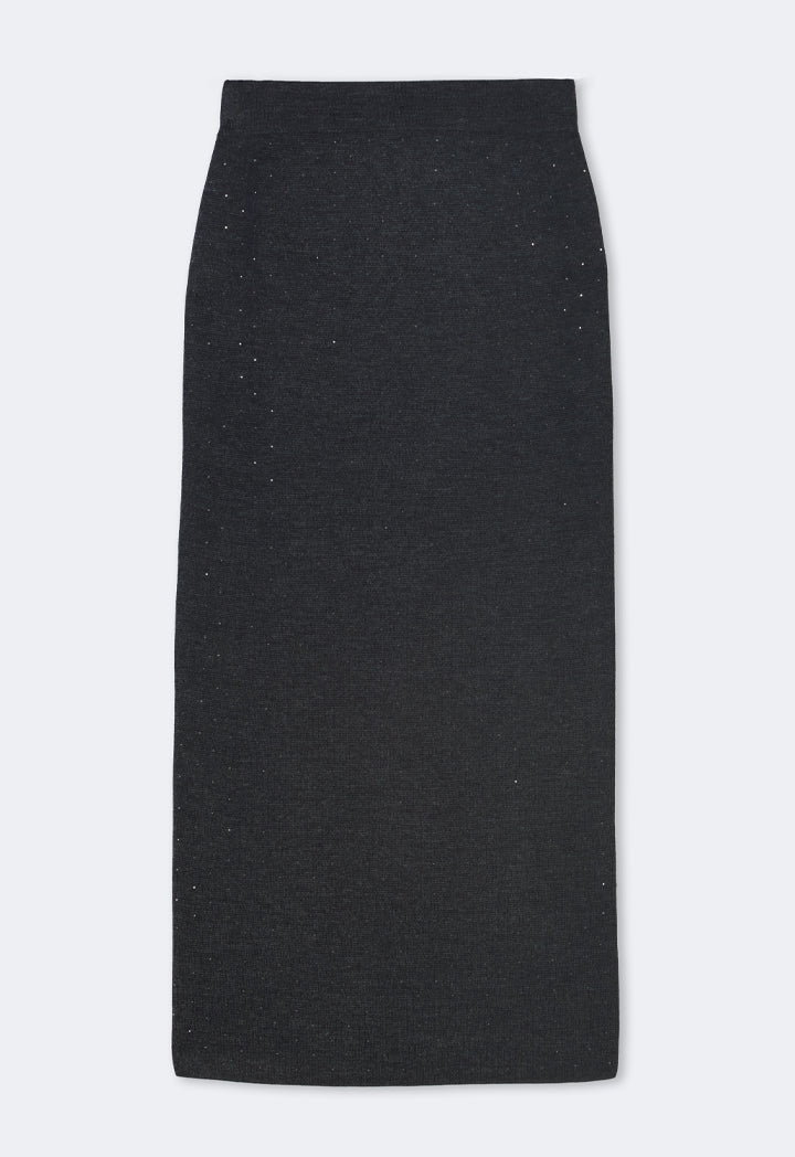 Choice Crystal Embellished Knitted Skirt Anthracite