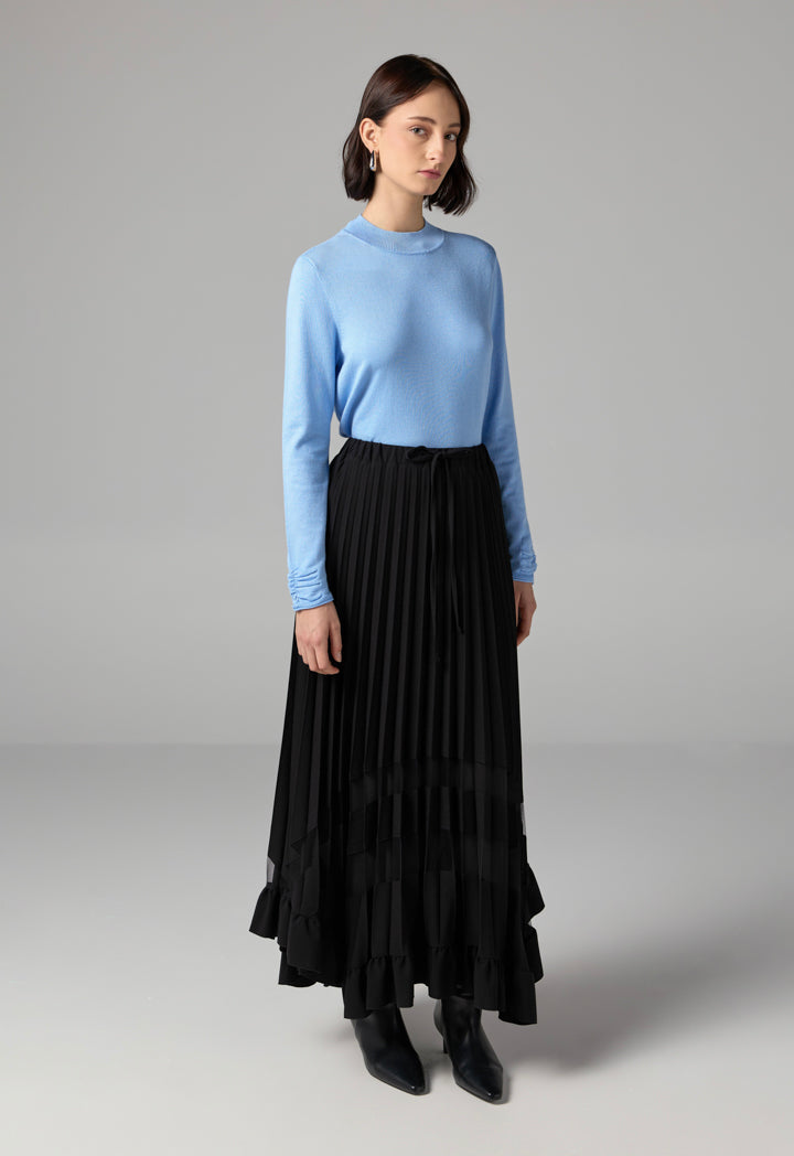 Choice Single Tone Pleated Maxi Skirt Black