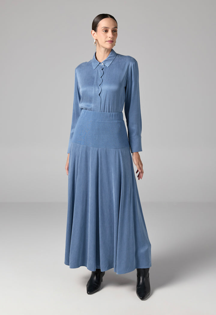 Choice Solid Flared Skirt Blue