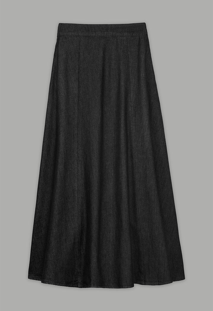 Choice Solid Flared Denim Skirt Black