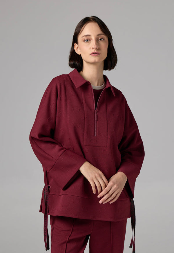 Choice Long Sleeve Monogram Blouse Burgundy
