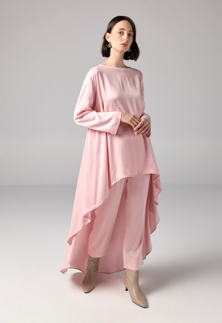 Choice Solid Asymmetrical Blouse  Pink