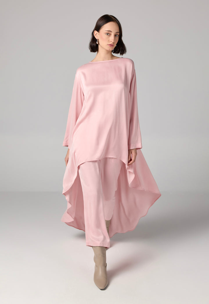 Choice Solid Asymmetrical Blouse  Pink
