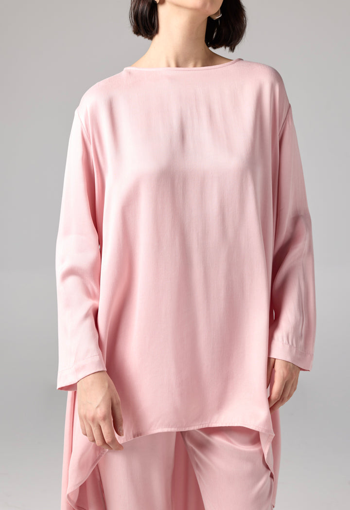 Choice Solid Asymmetrical Blouse  Pink