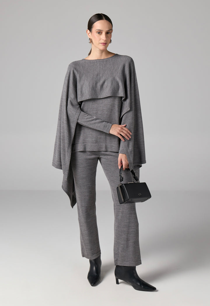 Choice Solid Overlay Knitted Blouse Grey