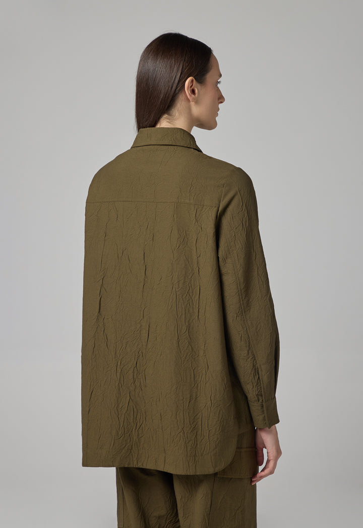 Choice Solid Long Sleeve Crinkled Shirt Khaki